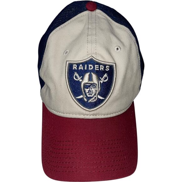 Raiders NFL ProLine Blue /Red/ Cream Mesh Snapback Trucker Hat - Picture 1 of 7